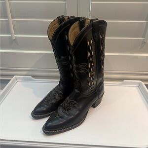 Black/Turq Leather Western Boots